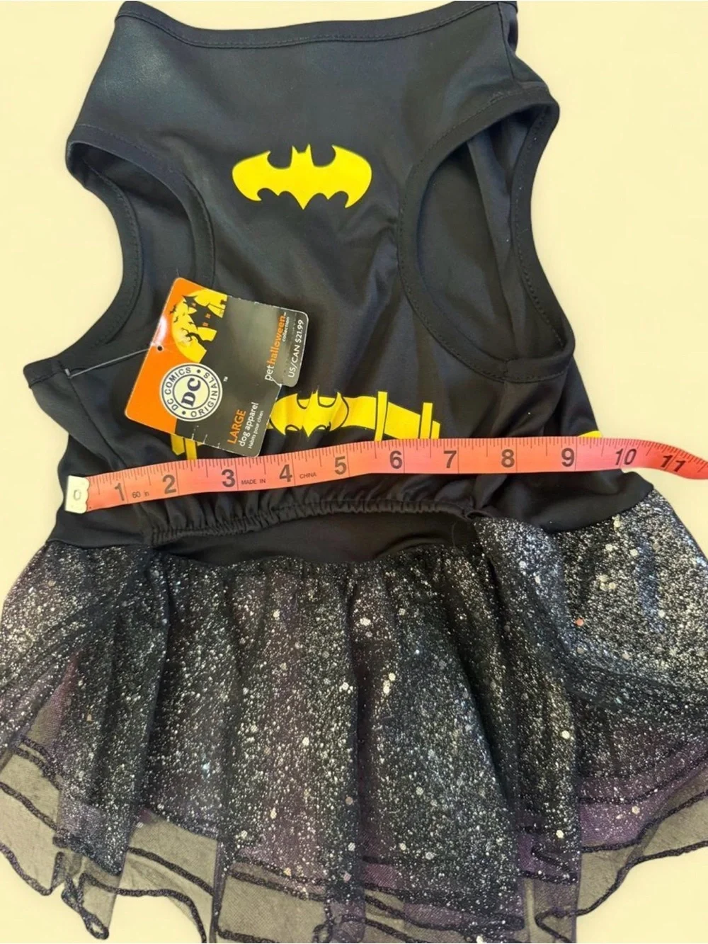 NEW WITH TAGS! DC Batman Black and Yellow Pet Costume Dress with Sparkle Tulle